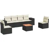 vidaXL 7-tlg. Garten-Sofagarnitur mit Kissen Schwarz Poly Rattan