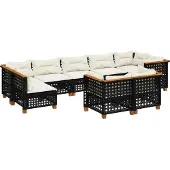 vidaXL 9-tlg. Garten-Sofagarnitur mit Kissen Schwarz Poly Rattan