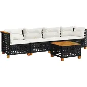 vidaXL 5-tlg. Garten-Sofagarnitur mit Kissen Schwarz Poly Rattan