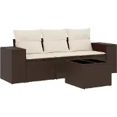 vidaXL 3-tlg. Garten-Sofagarnitur mit Kissen Braun Poly Rattan