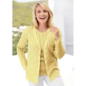 Goldner Strickjacke "Kurzgröße Pflegeleichte Strickjacke in hochwertiger Rippenstruktur" Mit echten Perlmuttknöpfen