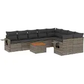 vidaXL 10-tlg. Garten-Sofagarnitur mit Kissen Grau Poly Rattan
