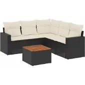 vidaXL 6-tlg. Garten-Sofagarnitur mit Kissen Schwarz Poly Rattan