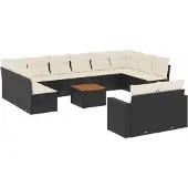 vidaXL 13-tlg. Garten-Sofagarnitur mit Kissen Schwarz Poly Rattan