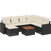vidaXL 8-tlg. Garten-Sofagarnitur mit Kissen Schwarz Poly Rattan