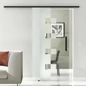 Levidor Glasschiebetür Komplettset 90 x 205 cm Wolfsburg Schwarz mit Stangengriff