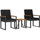 vidaXL Gartenmöbel Set 3 stk. Schwarz Poly-Rattan