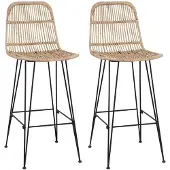 vidaXL Barhocker 2 stk. Natur 44 x 55 x 109 cm Rattan und Stahl