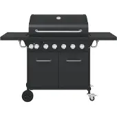vidaXL Gasgrill mit 7 Flammen Schwarz Pulverbeschichteter Stahl