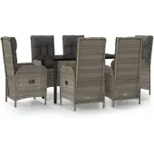 vidaXL 7-tlg. Garten-Essgruppe mit Kissen Schwarz und Grau Poly Rattan