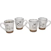 MamboCat 4er Set Kaffeebecher Tiere Keramik weiß brauner Fuß schwarzer Rand