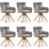Homestyle4u Esszimmerstühle 6er Set drehbar Polsterstuhl Leinen Sitzkissen Grau Polstersessel Armlehnenstuhl Holz