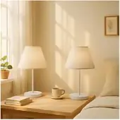 Opviq , Hochwertige Tischlampe, Creme, 37 cm hoch | Kunststoffkörper, Stoffschirm Ø22 h:14 cm | 1 x E27 Max 40 W, Kabel 100 cm mit Schalter | Modernes Design für jeden Raum