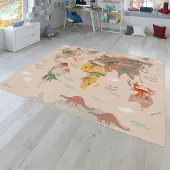 TT Home Kinderzimmerteppich Teppich Junge Mädchen Kinderteppich Rutschfest Dinos Erde