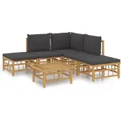 vidaXL 6-tlg. Garten-Lounge-Set mit Dunkelgrauen Kissen Bambus