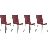 CLP 4er Set Besucherstuhl Pepe mit Holzsitz und Metallgestell rot
