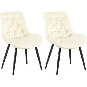 CLP 2er Set Esszimmerstuhl Rossford Samt I Stuhl mit Lehne creme