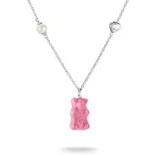 Thomas Sabo Halskette mit pinkem Goldbären-Anhänger und Steinen Silber