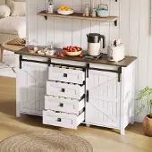 OKWISH Sideboard mit Schiebetüren 4 Schubladen Küche 137x82x40cm Weiß