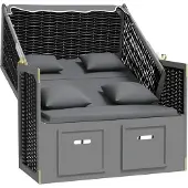vidaXL Strandkorb mit Kissen Poly Rattan Massivholz Anthrazit Schwarz
