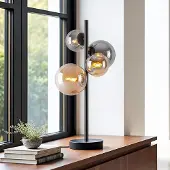 LumenXL Design-Tischlampe Tessera Schwarz mit amber- und Rauchglas, 4-flammig