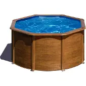 Gre Runder Stahlwandpool mit Holzoptik KIT240W – Ø 240 x 120 cm, Komplettset