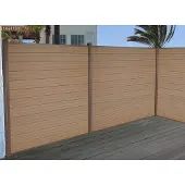 Mendler WPC-Sichtschutz Savoie, Windschutz Zaun, Alu-Pfosten 3er Set, 5,6m teak
