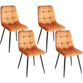 Beliani Esszimmerstühle 4er Set Orange aus Samtstoff mit Schwarzen Beinen Elegant Moderner Stil für Esszimmer