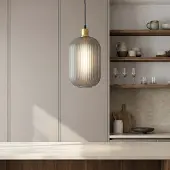 LumenXL Retro-Hängelampe aus geriffeltem grauem Glas - Doran