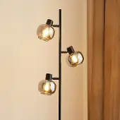 LumenXL Schwarze Stehleuchte mit Rauchglas und Spiegeleffekt, 3-flammig - Jesse