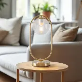 LumenXL Goldene Design-Tischlampe George - Transparentes Glas