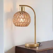 LumenXL Tischlampe gold mit Rattanschirm - Kora