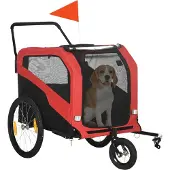 PawHut 2-in-1 Hundeanhänger Fahrradanhänger Hundewagen mit Reflektoren, Rot