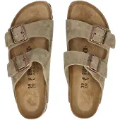 Birkenstock für Damen. 51463 Leder-Sandalen Arizona Leve (Schmale Passform) taupe (40), Wohnung, Wildleder, Keine, Lässig
