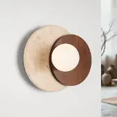LumenXL Moderne Wandleuchte Yacif aus Travertin (Naturstein) und Holz