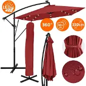 ML-Design Ampelschirm Ø330cm mit LED Solar Rot Alu Sonnenschirm mit Kurbel Abdeckung & Ständer Sonnenschutz & wasserabweisend drehbar & neigbar