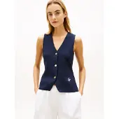 Tommy Hilfiger für Damen. WW0WW49707 Premium-Strickweste navy (S), Lässig, Baumwolle, Marine
