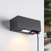 LumenXL Außenwandlampe Fora mit LED, 2 Steckdosen und Dämmerungsschalter in Schwarz