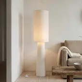 LumenXL Japandi Stehleuchte Lumo aus Leinen in gebrochenem Weiß