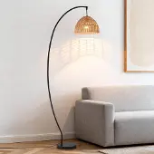 LumenXL Bogenlampe Estar mit natürlichem Schirm - schwarz