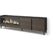 Skraut Home TV-Möbel Holzeffekt eiche schwarz 212x35x61cm Kamin mit Feuereffekt