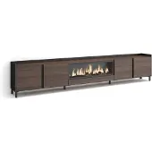 Skraut Home TV-Möbel Holzeffekt eiche schwarz 315x35x61cm Kamin mit Feuereffekt