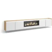 Skraut Home TV-Möbel Holzeffekt weiß und eiche 315x35x50cm Kamin mit Feuereffekt