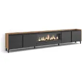 Skraut Home TV-Möbel Holzeffekt schwarz eiche 315x35x61cm Kamin mit Feuereffekt