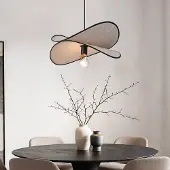 LumenXL Designer-Pendelleuchte Sapca, beiges Leinen mit schwarzen Akzenten