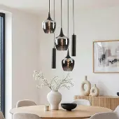 LumenXL Industrielle Hängelampe Téo mit zwei GU10-Spots und drei Rauchglas-Schirmen
