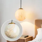 LumenXL 1-flammige Hängelampe Tessra mit Glas in Marmoroptik und Messinggold
