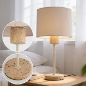 LumenXL Tischleuchte Aurea beige mit Leinenbezug und Travertin-Effekt
