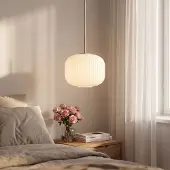 LumenXL Hängelampe Isolde beige mit geripptem milchweißem Glas
