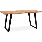 Wohnling Schreibtisch 180x90x76 cm Akazie Massivholz / Metall Computertisch Baumkante Homeoffice Bürotisch Massiv mit U-Beinen in Schwarz Holztisch
